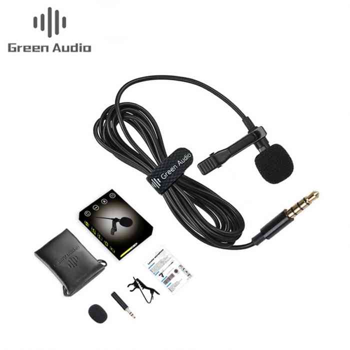 Green Audio Lavalier Microphone with TRS Converter