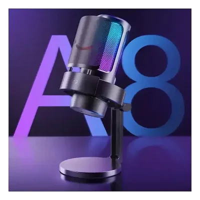 Fifine Ampligame A8 USB microphone with controllable RGB, live monitoring, input dial, pop filter for streaming - Image 2