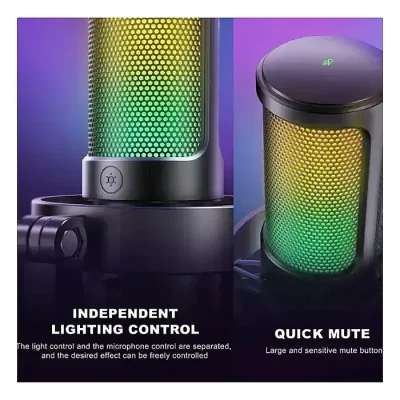 Fifine Ampligame A8 USB microphone with controllable RGB, live monitoring, input dial, pop filter for streaming - Image 3