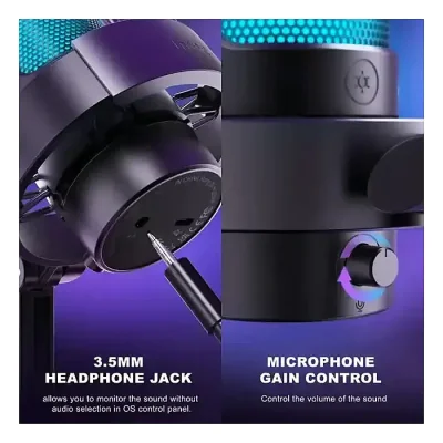 Fifine Ampligame A8 USB microphone with controllable RGB, live monitoring, input dial, pop filter for streaming - Image 4