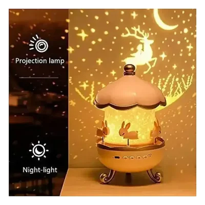 Bunny Carousel Night Light Projector for babys Rotating Cabin Projector Lamp Star Projector Night Light for Kids Baby carousel night light - Image 4