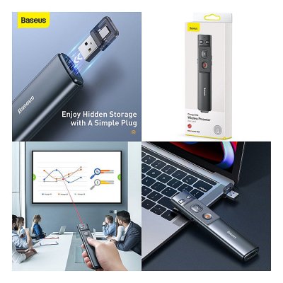 BASEUS Orange Dot Wireless Presenter (Red Laser) PPT Flip Pen - Image 2