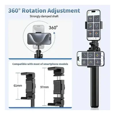 Ulanzi MT-70 Tripod 1.5m Selfie Stick Tripod with 360 / 180 Degree Pan and Tilt, Rotating Cold Shoe Mount, 1kg Max Load Capacity and 20m Wireless Remote Control Range for Smartphone Compact Cameras - Image 2