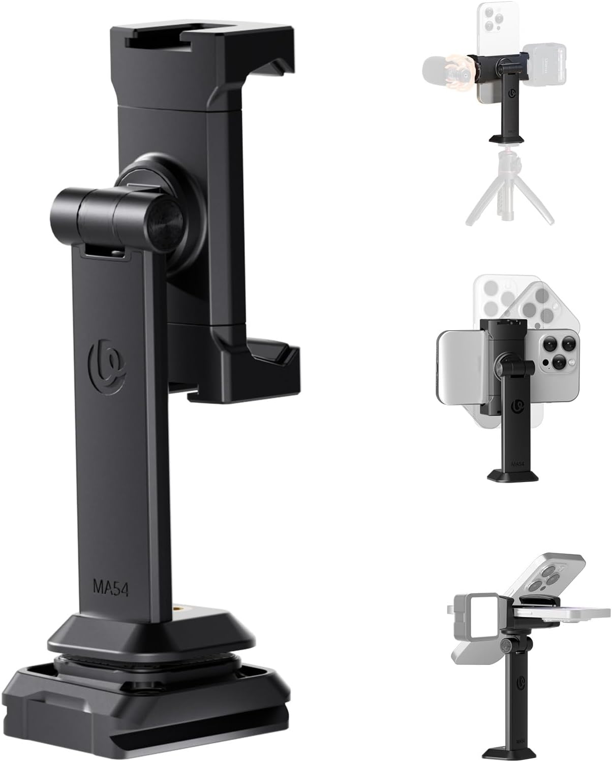 ULANZI MA54 Cell Phone Holder Adapter with Dual Cold Shoes & QR Plate, for Tripod with 1/4" Screw, Adjustable Smartphone Mount Adapter for iPhone, Android