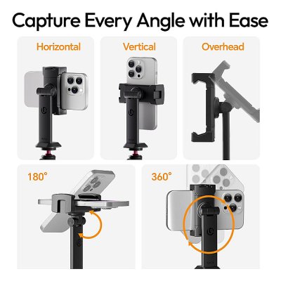 ULANZI MA54 Cell Phone Holder Adapter with Dual Cold Shoes & QR Plate, for Tripod with 1/4" Screw, Adjustable Smartphone Mount Adapter for iPhone, Android - Image 2