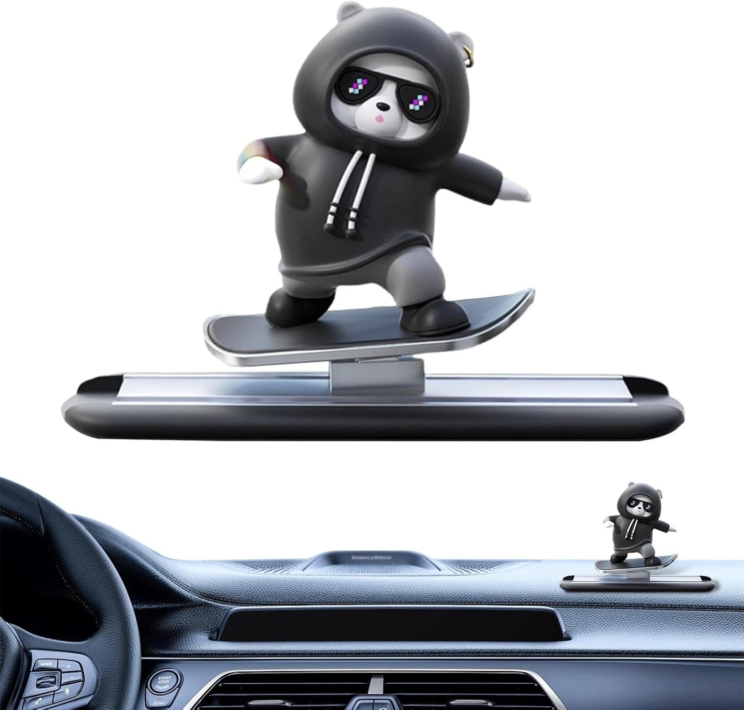 Car Automatic Sliding Skateboard Bear Car Ornaments Mobile Cute Bear Decoration Interior Accessories Moving with Driving
