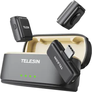 TELESIN P5-MCP-01 Wireless Lavalier Microphone with Noise Cancellation & USB-C Compatibility