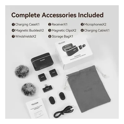 TELESIN P5-MCP-01 Wireless Lavalier Microphone with Noise Cancellation & USB-C Compatibility - Image 2