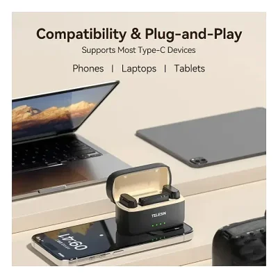 TELESIN P5-MCP-01 Wireless Lavalier Microphone with Noise Cancellation & USB-C Compatibility - Image 3