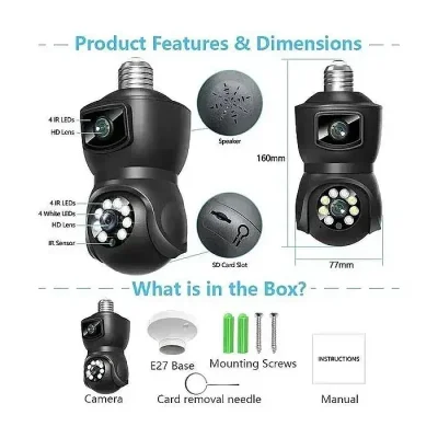 V380 E9 Dual Lens Bulb PTZ IP Camera White/ Black Color - Image 3