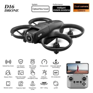 D16 Mini Dron Dual HD Camera Foldable Remote Control Drone with Optical Fow Hover Auto Intelligent Obstacle Avoidance Indoor and Outdoor Drone Drone for Kids With Propeller Guard