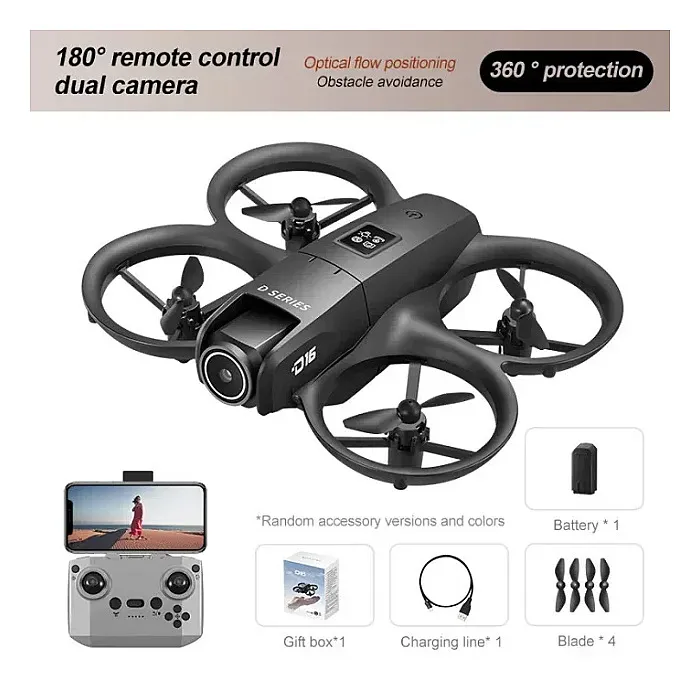 D16 Mini Dron Dual HD Camera Foldable Remote Control Drone with Optical Fow Hover Auto Intelligent Obstacle Avoidance Indoor and Outdoor Drone Drone for Kids With Propeller Guard - Image 5