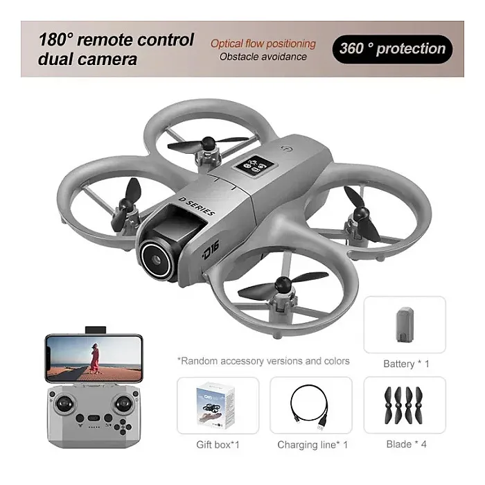 D16 Mini Dron Dual HD Camera Foldable Remote Control Drone with Optical Fow Hover Auto Intelligent Obstacle Avoidance Indoor and Outdoor Drone Drone for Kids With Propeller Guard - Image 4