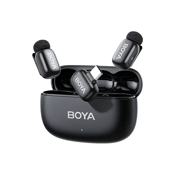 BOYA mini 2-02 Upgraded  Super Mini Wireless Microphone with AI Noise Cancellation (TX-2.  RX-1 With Case) Type c