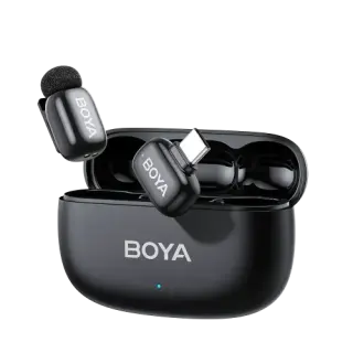 BOYA mini 2-05 Black Upgraded Super Mini Wireless Microphone with AI Noise Cancellation (TX-1. RX-1 With Case) Type c