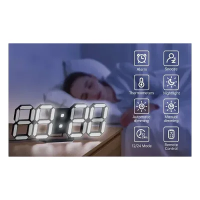 3D Digital Wall Clock LED Table Clock Time Alarm Temperature Date Sound Control Night Light - Image 2