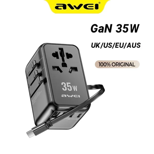 Awei G-52 Universal Travel Adaptor Wall Charger GaN with 4 Output Awei G-52 Universal Travel Adaptor Wall Charger GaN with 4 Output