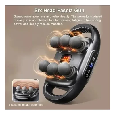 6-head Infrared Percussion Massage Gun High Rpm Vibrational Relaxation Handheld Deep Tissue Body Massager for Back Facial Gun - Image 3