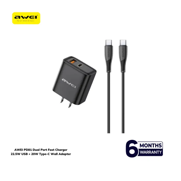 AWEI PD81 Dual Port Fast Charger 22.5W USB + 20W Type-C Wall...