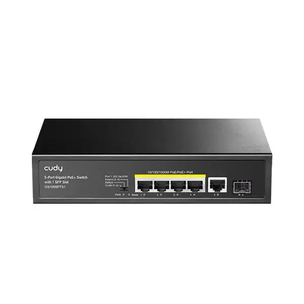CUDY GS1005PTS1 4-Port Gigabit PoE+ Switch 120W RJ45 + SFP...