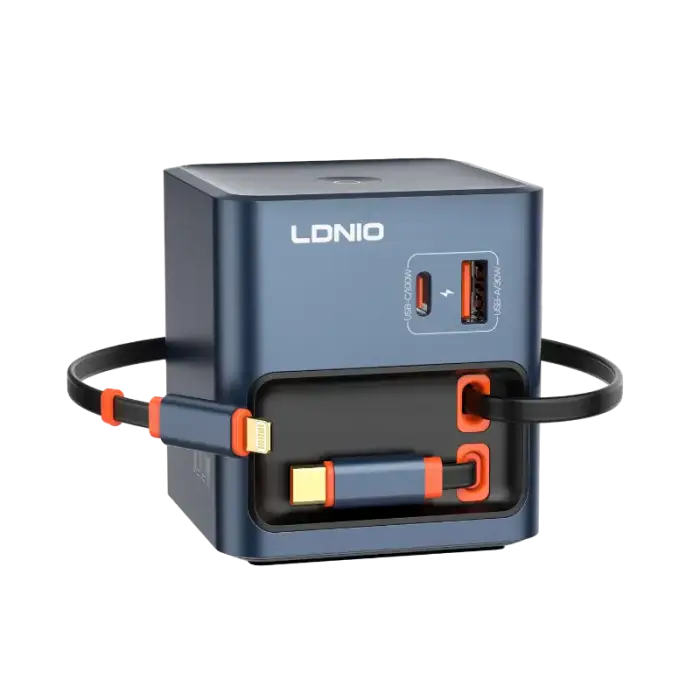 LDNIO Q16 100W GaN Desktop Charger 4-Port with Retractable Cables