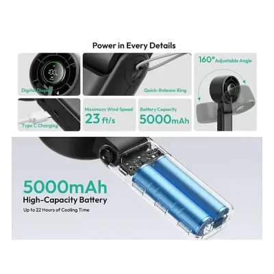 Aecooly Halo 02 PB02-A 3-in-1 Portable Handheld Fan 5000mAh USB-C Dual Airflow Neck Desk Fan - Image 3