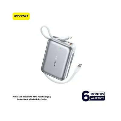 AWEI C03 20000mAh 45W Fast Charging Power Bank with Built-in Cables - Image 2