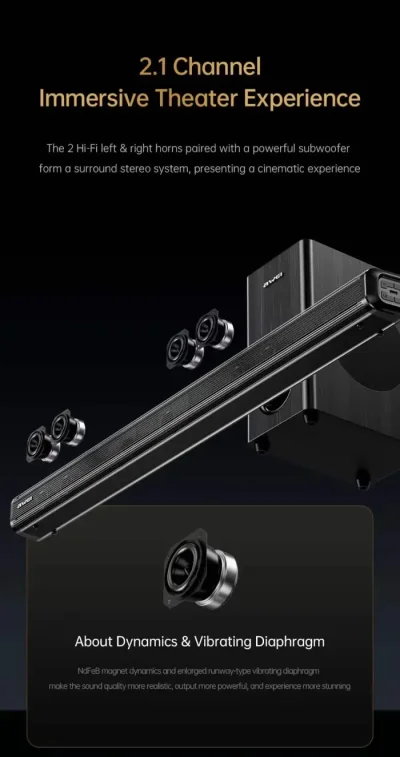 Awei KT22 Wireless Soundbar 160W – Heavy Bass 2.1 Channel Home Theater Speaker - Image 4
