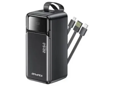 Awei PA-107 50000mAh 22.5W Power Bank Massive Capacity Fast Charging Charge 5 Devices Simultaneously LED Display Low Current Mode with Built-in Cables - Image 2