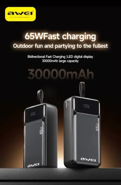 AWEI PA-108 65W Built-in Cable 30000mAh Power Bank - Image 5