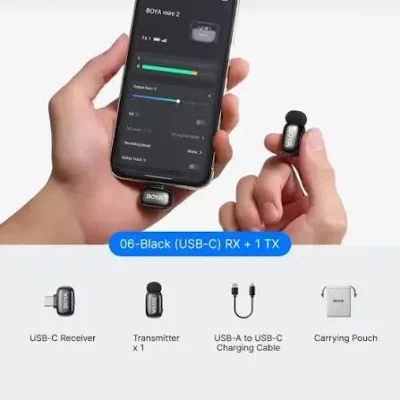 BOYA Mini 2-06 Wireless single Microphone for Android Type-C | AI Noise Cancellation Clip-On Mic | 48kHz/24-Bit Audio | Single Person Lavalier Mic | USB-C - Image 3
