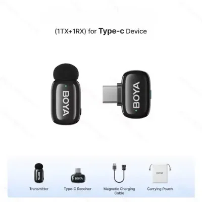BOYA Mini 2-06 Wireless single Microphone for Android Type-C | AI Noise Cancellation Clip-On Mic | 48kHz/24-Bit Audio | Single Person Lavalier Mic | USB-C - Image 2