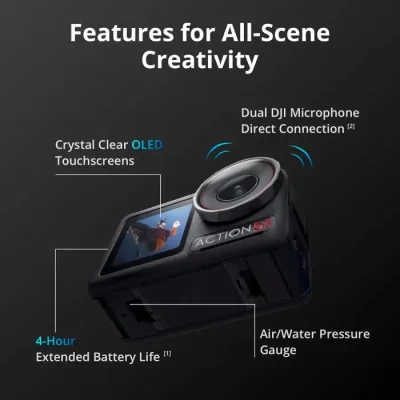 DJI Osmo Action 5 Pro Adventure Combo Waterproof Action Camera 1/1.3" Sensor, 4K/120fps Video, Subject Tracking, 12h Extended Battery Life w/ 3 Batteries, 1.5m Extension Rod, Battery Case - Image 3
