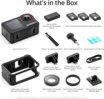 DJI Osmo Action 5 Pro Adventure Combo Waterproof Action Camera 1/1.3" Sensor, 4K/120fps Video, Subject Tracking, 12h Extended Battery Life w/ 3 Batteries, 1.5m Extension Rod, Battery Case - Image 6