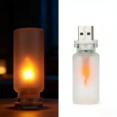 Flame USB LED Night Light Frosted Clear Glass Flickering Dynamic Flame Light for Car Home Lamp - Image 3
