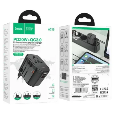 Hoco AC15 Walker 3-Port PD20W+2USB Universal Conversion Charger adapter - Image 4