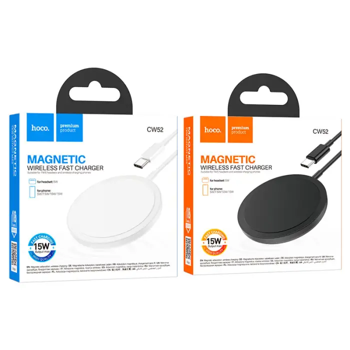 Hoco CW52 15W Magnetic Wireless Charger Fast Charging For phones and headsets Supports magnetic positioning