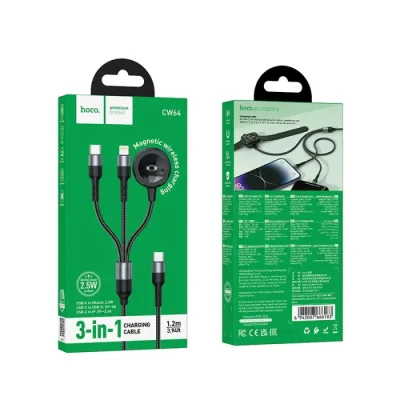 HOCO CW64 3-in-1 Magnetic Wireless Charging Cable with USB-C, Lightning (1.2m) - Image 2