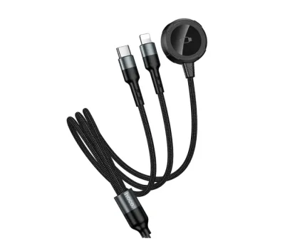 HOCO CW64 3-in-1 Magnetic Wireless Charging Cable with USB-C, Lightning (1.2m) - Image 1