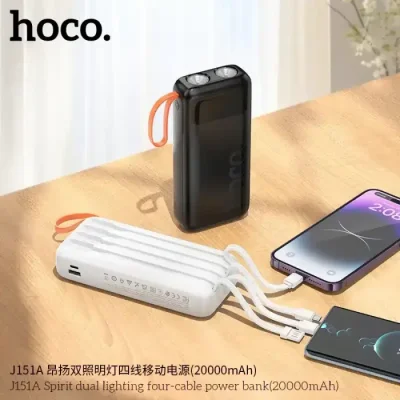 Hoco J151A Spirit 20000mAh 10W Power Bank With Built-in Cables & Flashlight - Image 5