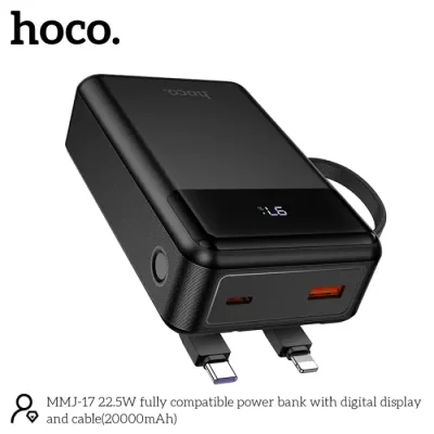 Hoco MMJ17 20000mAh Power Bank with Digital Display – 22.5W Fast Charging, Built-in Type-C & Lightning Cables - Image 2