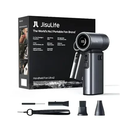 JisuLife Handheld Fan Ultra2 9000mAh – 100-Speed Turbo Portable Fan, 25H Runtime, 5-in-1 Rechargeable Fan with 18W Power Bank, Flashlight, Metal Shell - Image 2