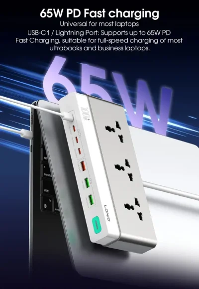 LDNIO SC3 GaN 100W PD Desktop Power Strip (10-in-1) – Fast Charging with Flame Retardant Design - Image 3