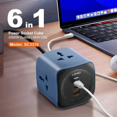 LDNIO SC3319 65W 6 in 1 Power Socket Cube 2500W Outlets - Image 5