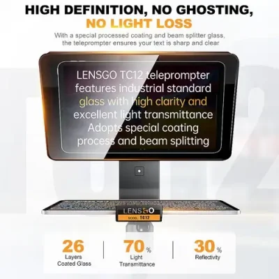 LENSGO TC12P 12.9″ Teleprompter with Remote Control for Smartphone/Tablets - Image 3