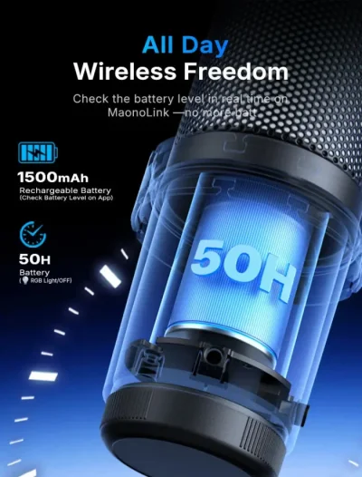 MAONO DGM20W Wireless Gaming Microphone with RGB, ENC Noise Cancellation & 2.4GHz Wireless - Image 4