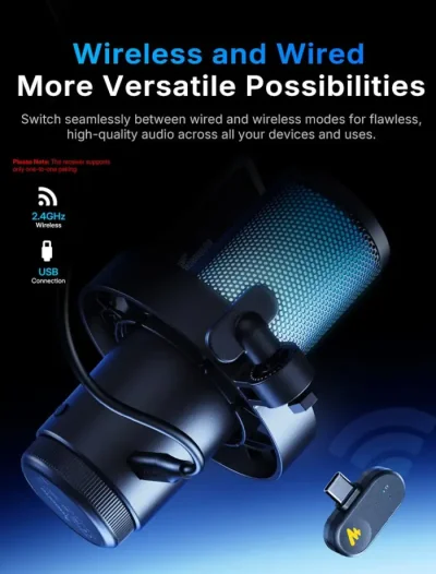 MAONO DGM20W Wireless Gaming Microphone with RGB, ENC Noise Cancellation & 2.4GHz Wireless - Image 3