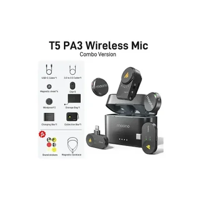 Maono Wave T5 Wireless Lavalier Microphone COMBO EDITION( ANDRIOD, IPHONE , CAMERA) - Image 4
