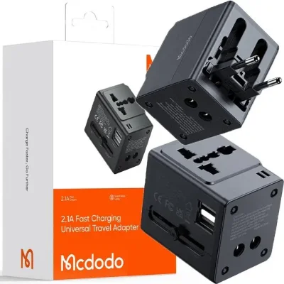 Mcdodo CP-4120 2.1A Fast Charging Universal Travel Adapter  2.1A Fast Charging with Dual USB & Multi-Country Compatibility 2-in-1 Charger + Socket Dual USB Output 1380W Power Compatible with 200+ Countries Childproof Socket - Image 4