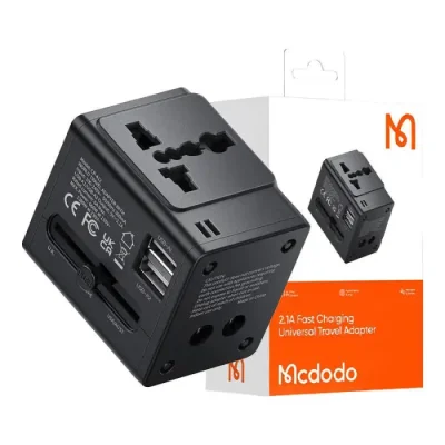 Mcdodo CP-4120 2.1A Fast Charging Universal Travel Adapter  2.1A Fast Charging with Dual USB & Multi-Country Compatibility 2-in-1 Charger + Socket Dual USB Output 1380W Power Compatible with 200+ Countries Childproof Socket - Image 3